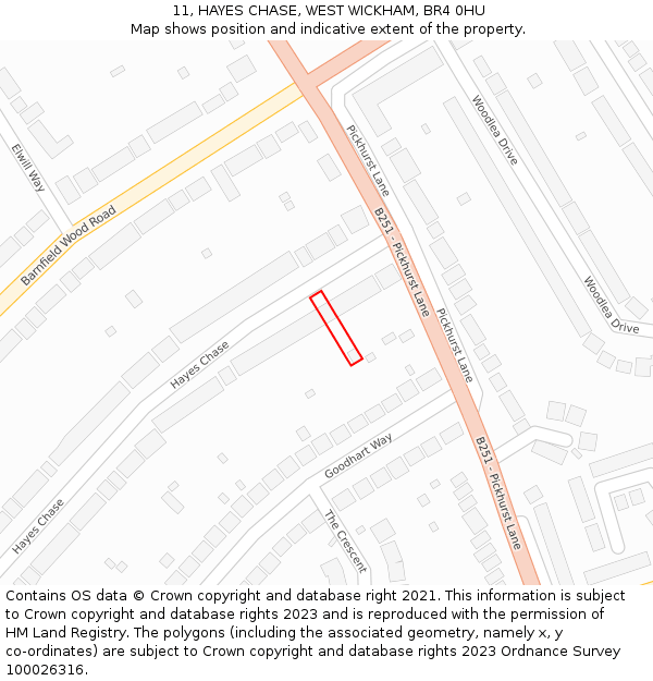 11, HAYES CHASE, WEST WICKHAM, BR4 0HU: Location map and indicative extent of plot