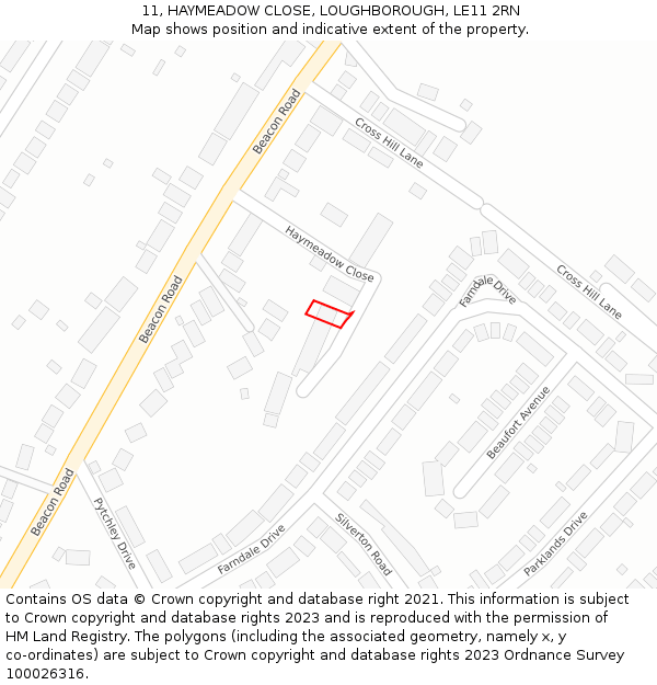 11, HAYMEADOW CLOSE, LOUGHBOROUGH, LE11 2RN: Location map and indicative extent of plot