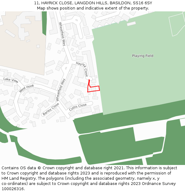 11, HAYRICK CLOSE, LANGDON HILLS, BASILDON, SS16 6SY: Location map and indicative extent of plot