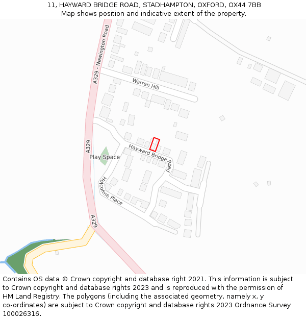 11, HAYWARD BRIDGE ROAD, STADHAMPTON, OXFORD, OX44 7BB: Location map and indicative extent of plot