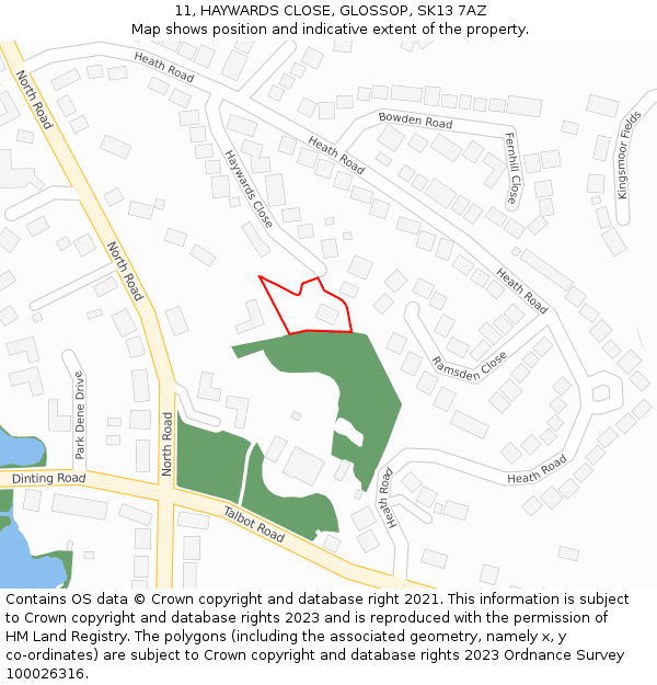 11, HAYWARDS CLOSE, GLOSSOP, SK13 7AZ: Location map and indicative extent of plot