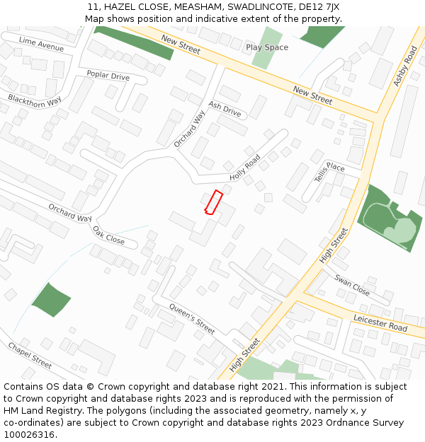 11, HAZEL CLOSE, MEASHAM, SWADLINCOTE, DE12 7JX: Location map and indicative extent of plot