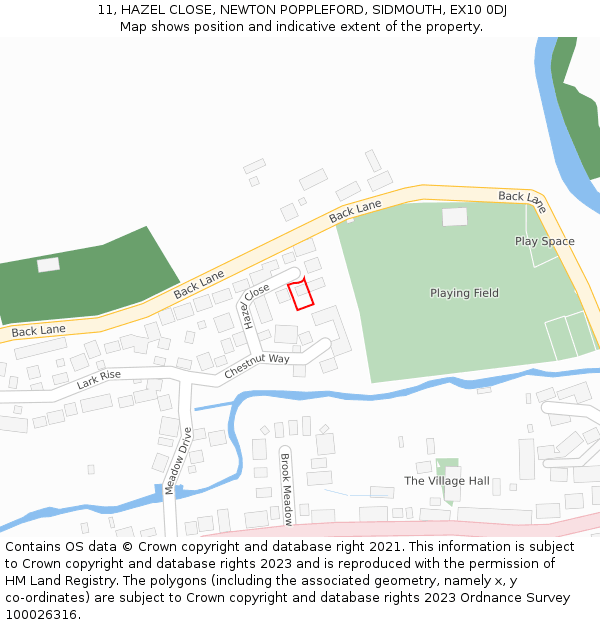 11, HAZEL CLOSE, NEWTON POPPLEFORD, SIDMOUTH, EX10 0DJ: Location map and indicative extent of plot