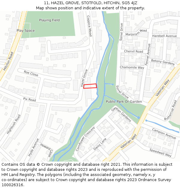 11, HAZEL GROVE, STOTFOLD, HITCHIN, SG5 4JZ: Location map and indicative extent of plot