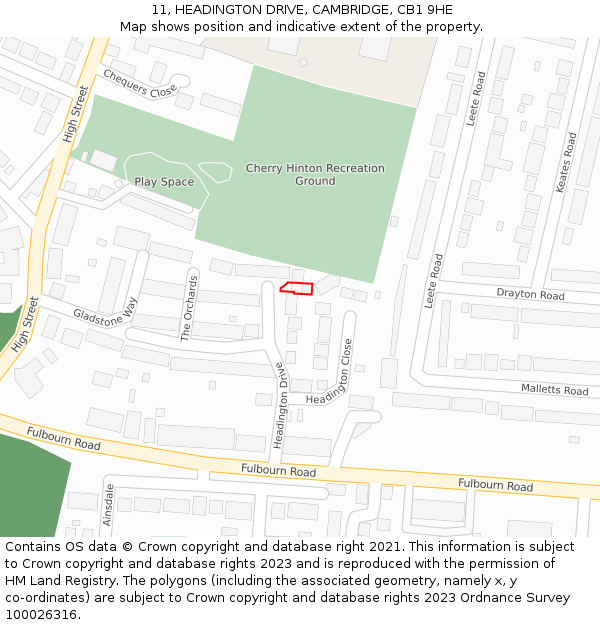 11, HEADINGTON DRIVE, CAMBRIDGE, CB1 9HE: Location map and indicative extent of plot