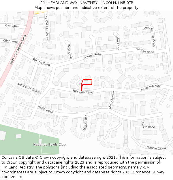 11, HEADLAND WAY, NAVENBY, LINCOLN, LN5 0TR: Location map and indicative extent of plot