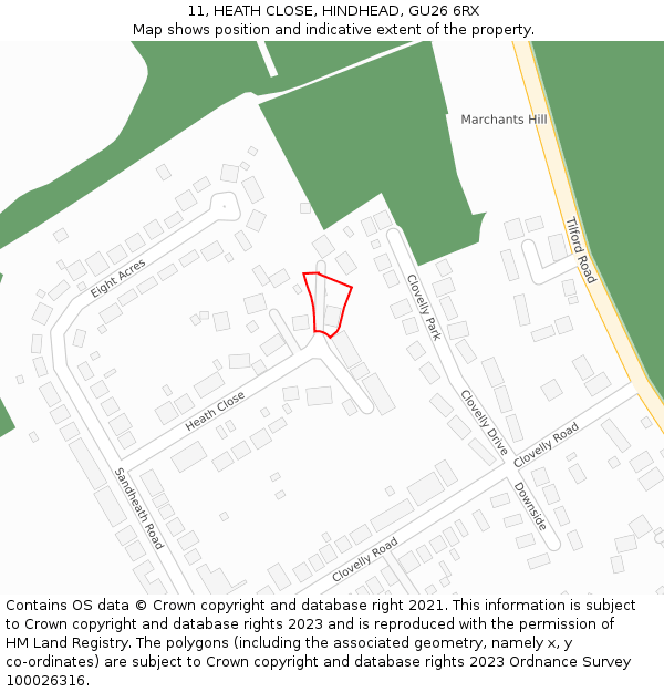 11, HEATH CLOSE, HINDHEAD, GU26 6RX: Location map and indicative extent of plot