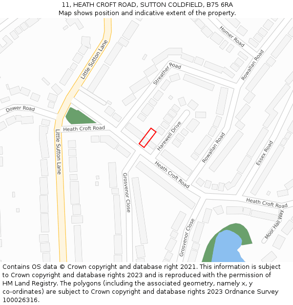 11, HEATH CROFT ROAD, SUTTON COLDFIELD, B75 6RA: Location map and indicative extent of plot