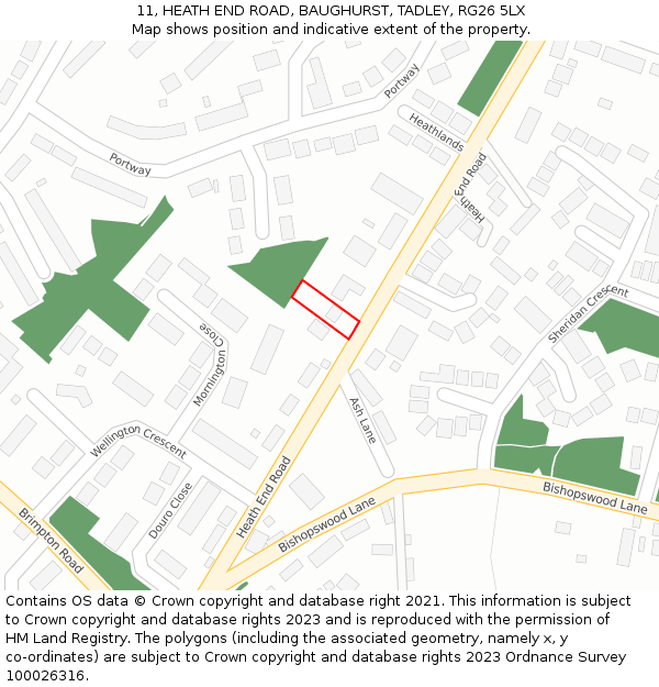 11, HEATH END ROAD, BAUGHURST, TADLEY, RG26 5LX: Location map and indicative extent of plot