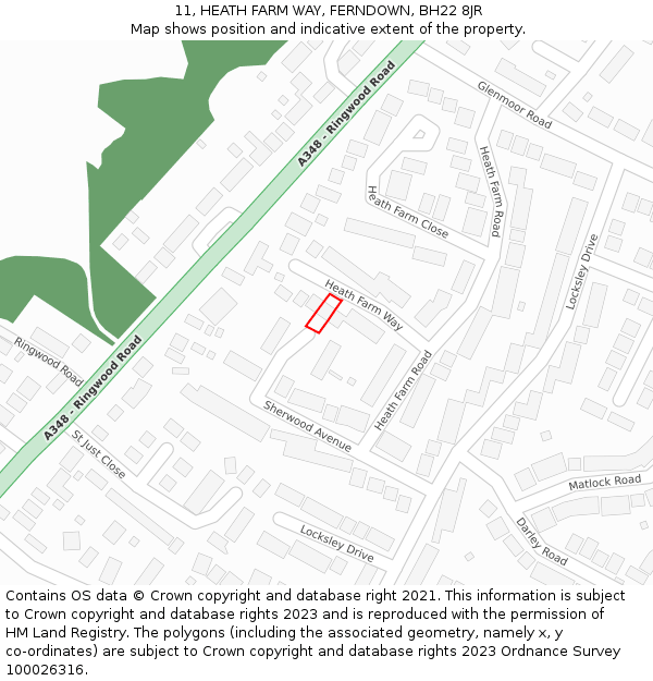 11, HEATH FARM WAY, FERNDOWN, BH22 8JR: Location map and indicative extent of plot