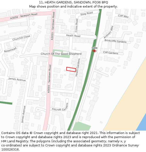 11, HEATH GARDENS, SANDOWN, PO36 8PQ: Location map and indicative extent of plot