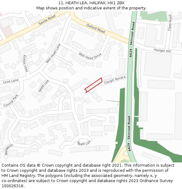 11, HEATH LEA, HALIFAX, HX1 2BX: Location map and indicative extent of plot