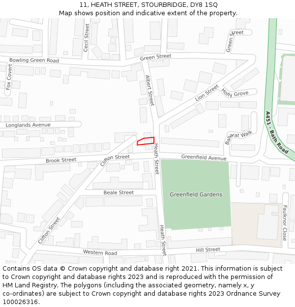 11, HEATH STREET, STOURBRIDGE, DY8 1SQ: Location map and indicative extent of plot