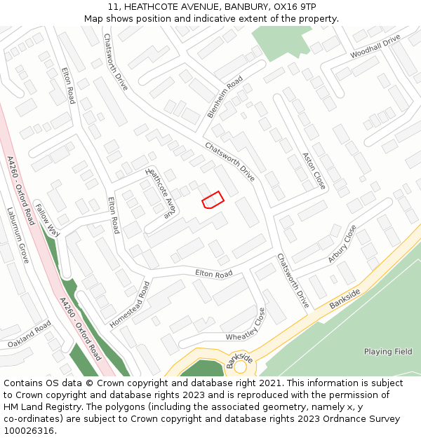 11, HEATHCOTE AVENUE, BANBURY, OX16 9TP: Location map and indicative extent of plot