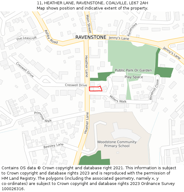 11, HEATHER LANE, RAVENSTONE, COALVILLE, LE67 2AH: Location map and indicative extent of plot