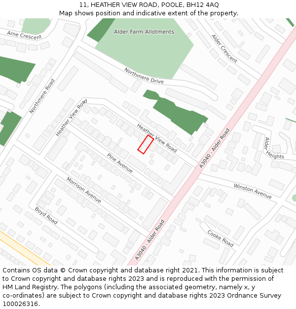 11, HEATHER VIEW ROAD, POOLE, BH12 4AQ: Location map and indicative extent of plot