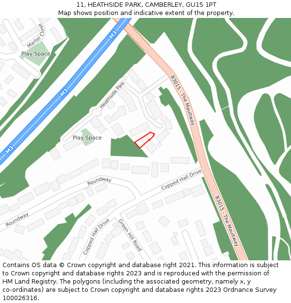 11, HEATHSIDE PARK, CAMBERLEY, GU15 1PT: Location map and indicative extent of plot