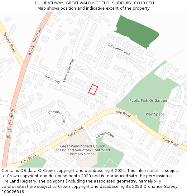 11, HEATHWAY, GREAT WALDINGFIELD, SUDBURY, CO10 0TU: Location map and indicative extent of plot