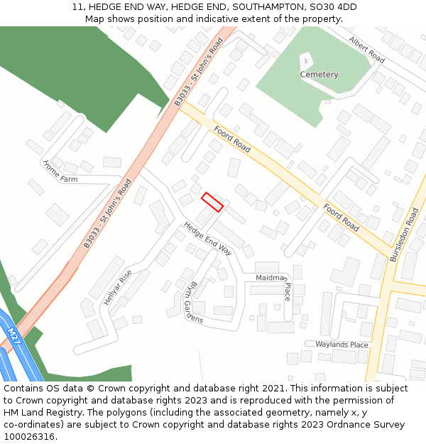 11, HEDGE END WAY, HEDGE END, SOUTHAMPTON, SO30 4DD: Location map and indicative extent of plot