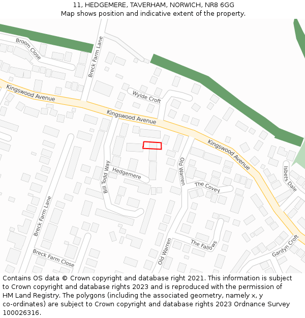 11, HEDGEMERE, TAVERHAM, NORWICH, NR8 6GG: Location map and indicative extent of plot