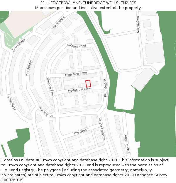 11, HEDGEROW LANE, TUNBRIDGE WELLS, TN2 3FS: Location map and indicative extent of plot