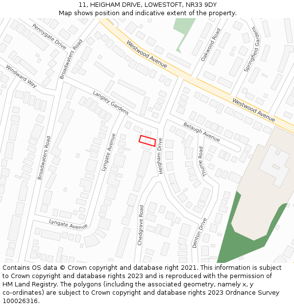 11, HEIGHAM DRIVE, LOWESTOFT, NR33 9DY: Location map and indicative extent of plot