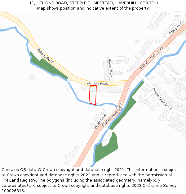 11, HELIONS ROAD, STEEPLE BUMPSTEAD, HAVERHILL, CB9 7DU: Location map and indicative extent of plot