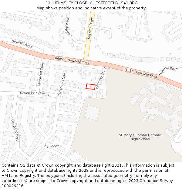 11, HELMSLEY CLOSE, CHESTERFIELD, S41 8BG: Location map and indicative extent of plot