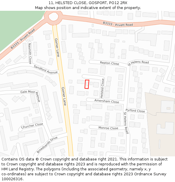 11, HELSTED CLOSE, GOSPORT, PO12 2RX: Location map and indicative extent of plot