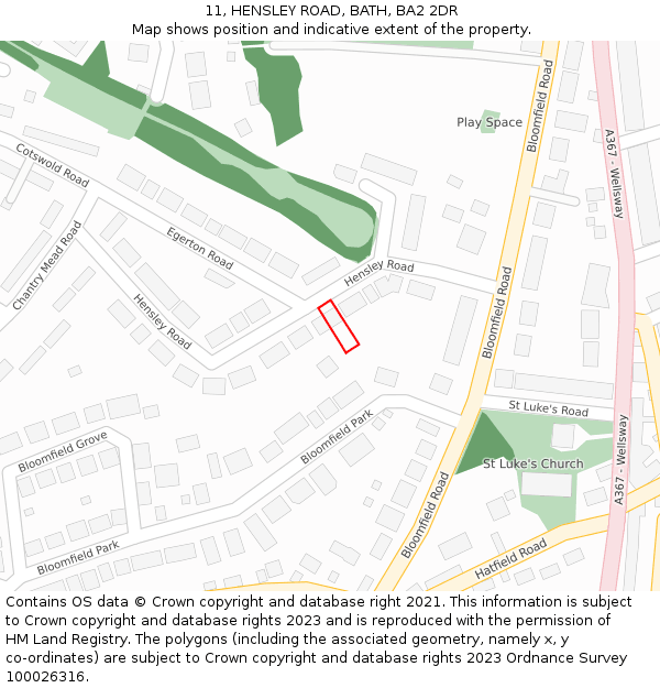 11, HENSLEY ROAD, BATH, BA2 2DR: Location map and indicative extent of plot