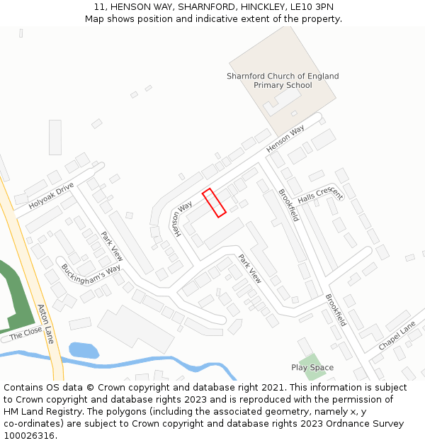 11, HENSON WAY, SHARNFORD, HINCKLEY, LE10 3PN: Location map and indicative extent of plot