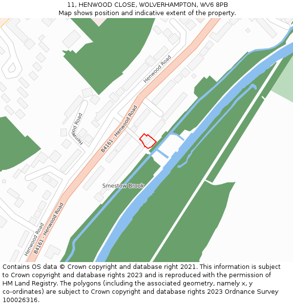 11, HENWOOD CLOSE, WOLVERHAMPTON, WV6 8PB: Location map and indicative extent of plot