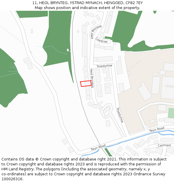 11, HEOL BRYNTEG, YSTRAD MYNACH, HENGOED, CF82 7EY: Location map and indicative extent of plot