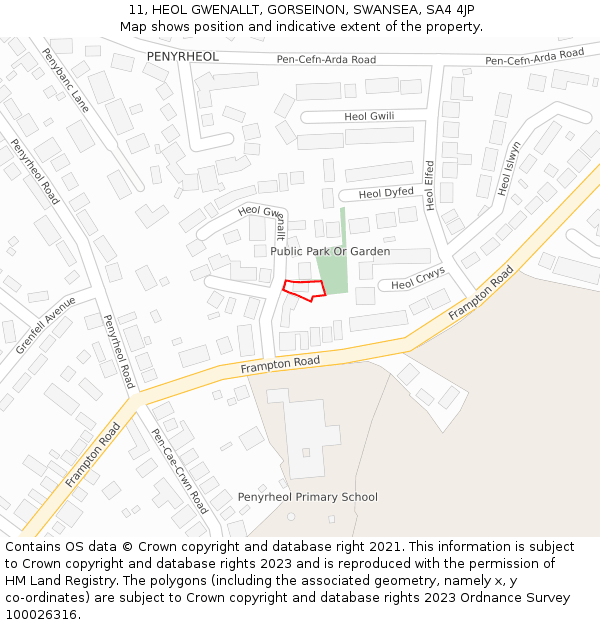 11, HEOL GWENALLT, GORSEINON, SWANSEA, SA4 4JP: Location map and indicative extent of plot