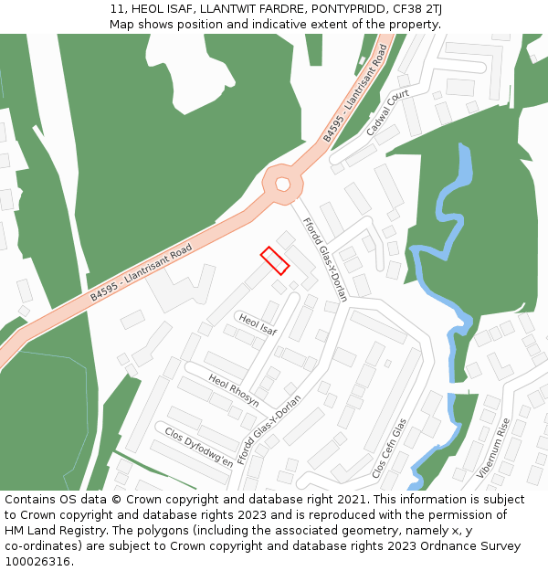 11, HEOL ISAF, LLANTWIT FARDRE, PONTYPRIDD, CF38 2TJ: Location map and indicative extent of plot