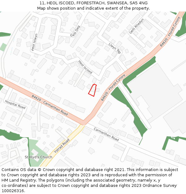 11, HEOL ISCOED, FFORESTFACH, SWANSEA, SA5 4NG: Location map and indicative extent of plot