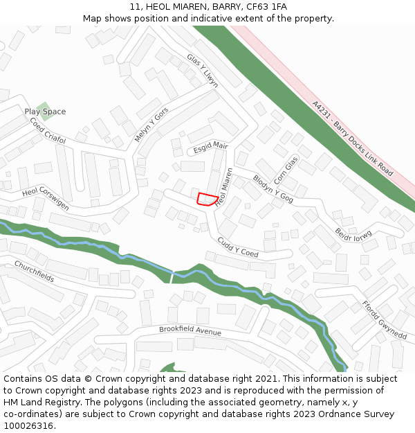 11, HEOL MIAREN, BARRY, CF63 1FA: Location map and indicative extent of plot