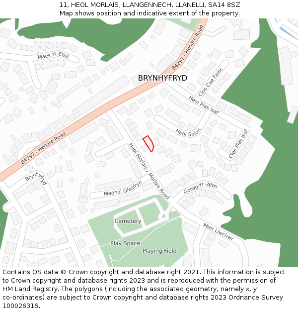 11, HEOL MORLAIS, LLANGENNECH, LLANELLI, SA14 8SZ: Location map and indicative extent of plot