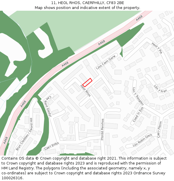 11, HEOL RHOS, CAERPHILLY, CF83 2BE: Location map and indicative extent of plot