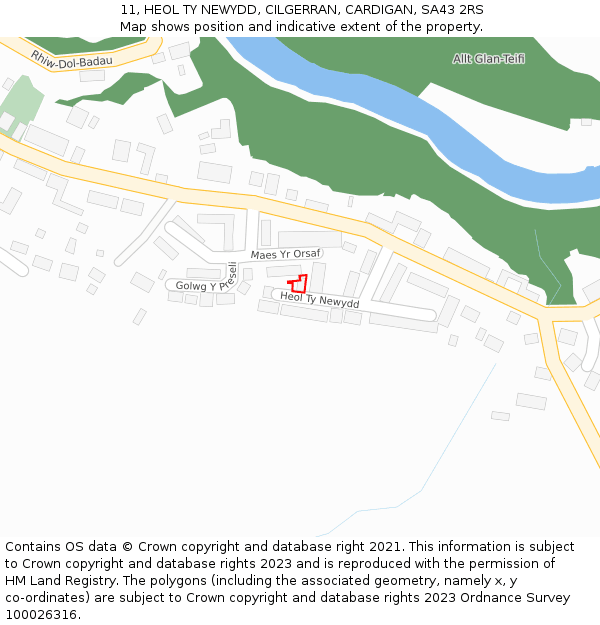 11, HEOL TY NEWYDD, CILGERRAN, CARDIGAN, SA43 2RS: Location map and indicative extent of plot