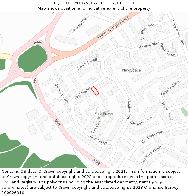 11, HEOL TYDDYN, CAERPHILLY, CF83 1TG: Location map and indicative extent of plot
