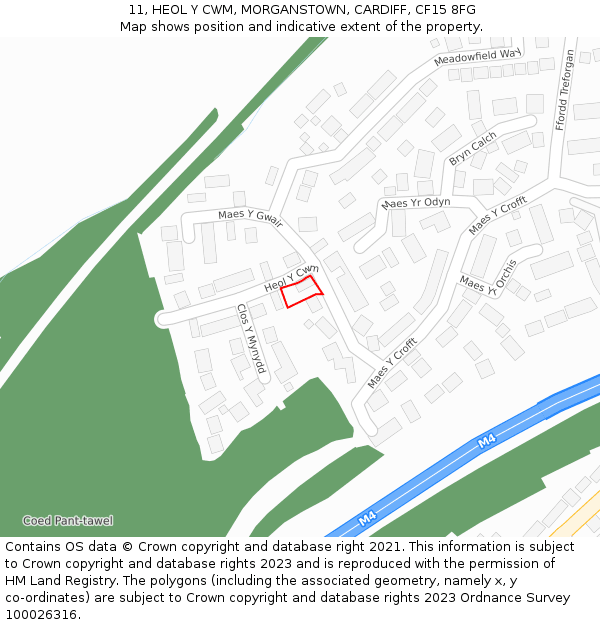 11, HEOL Y CWM, MORGANSTOWN, CARDIFF, CF15 8FG: Location map and indicative extent of plot