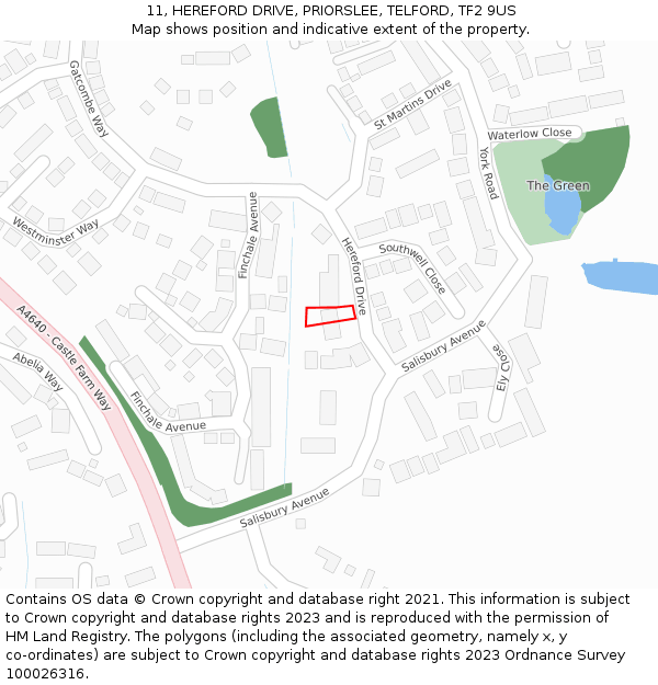 11, HEREFORD DRIVE, PRIORSLEE, TELFORD, TF2 9US: Location map and indicative extent of plot