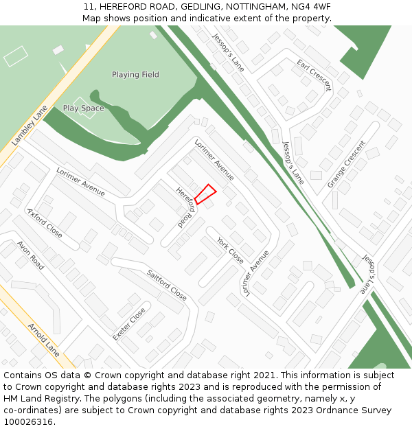 11, HEREFORD ROAD, GEDLING, NOTTINGHAM, NG4 4WF: Location map and indicative extent of plot