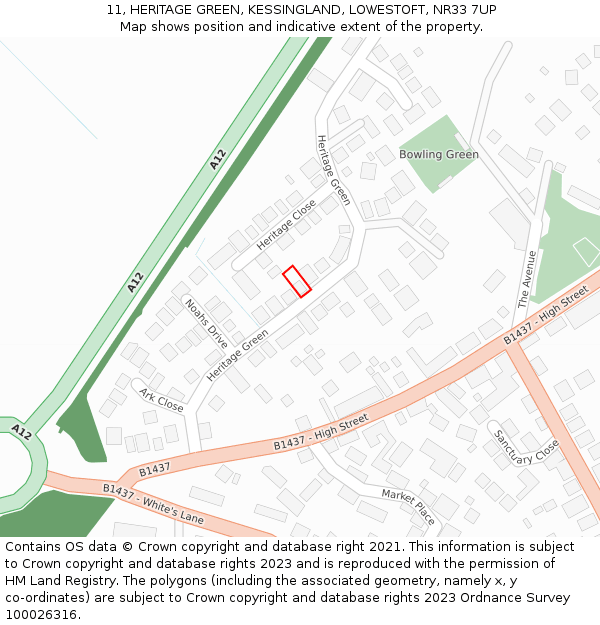 11, HERITAGE GREEN, KESSINGLAND, LOWESTOFT, NR33 7UP: Location map and indicative extent of plot