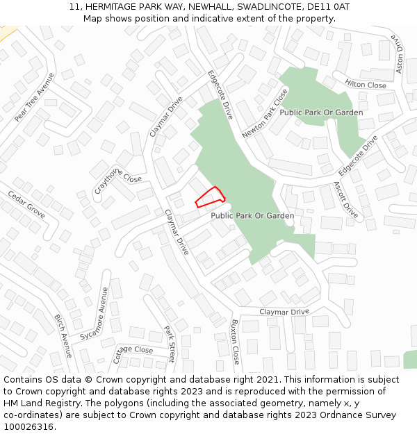 11, HERMITAGE PARK WAY, NEWHALL, SWADLINCOTE, DE11 0AT: Location map and indicative extent of plot