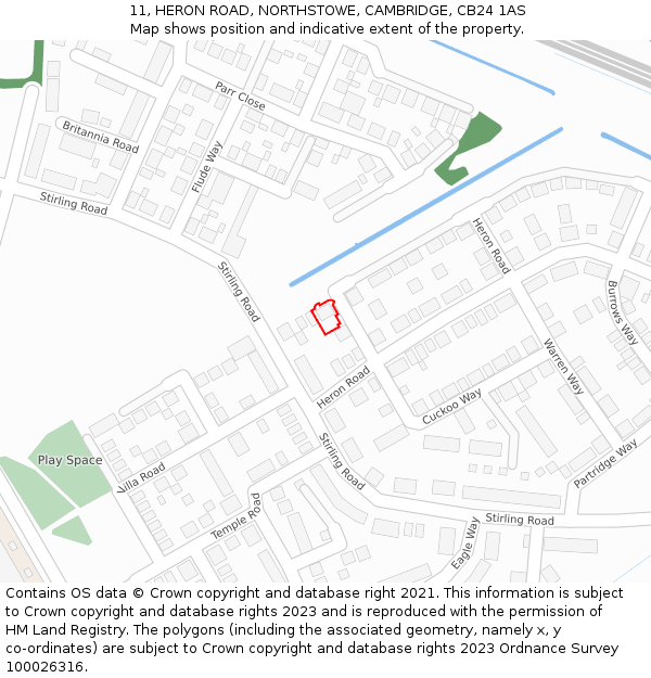 11, HERON ROAD, NORTHSTOWE, CAMBRIDGE, CB24 1AS: Location map and indicative extent of plot