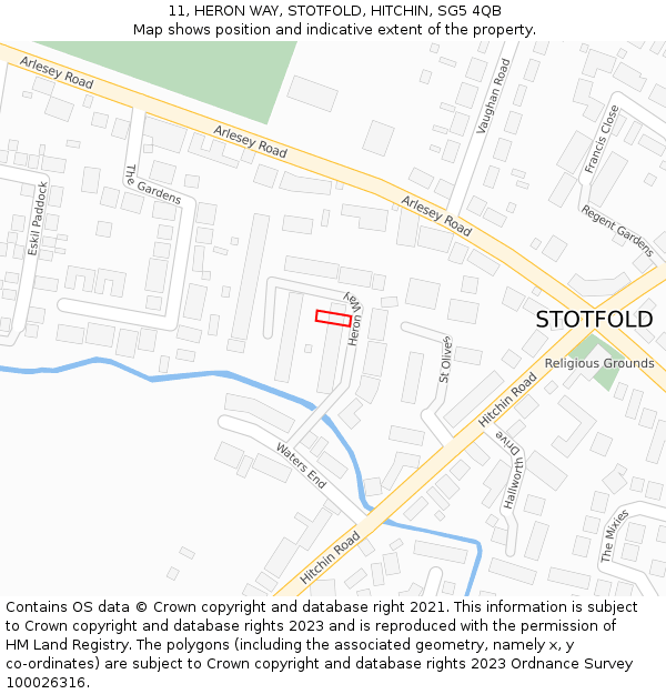 11, HERON WAY, STOTFOLD, HITCHIN, SG5 4QB: Location map and indicative extent of plot