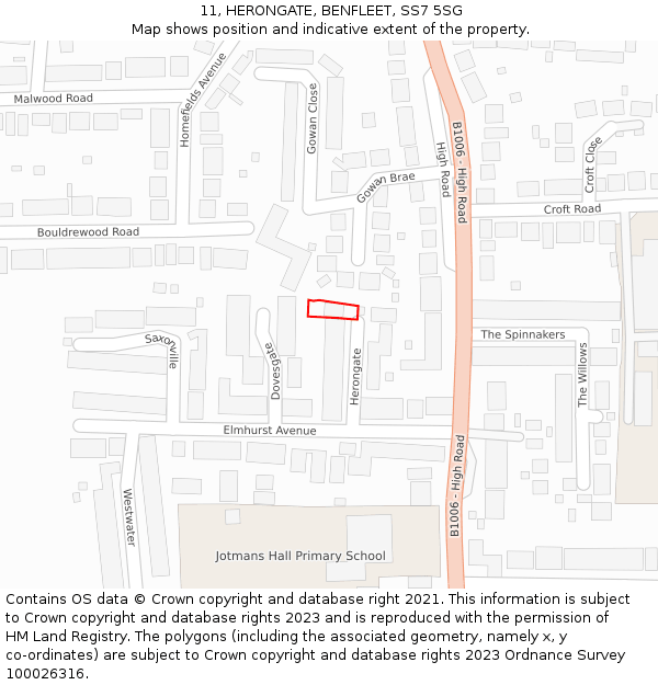 11, HERONGATE, BENFLEET, SS7 5SG: Location map and indicative extent of plot