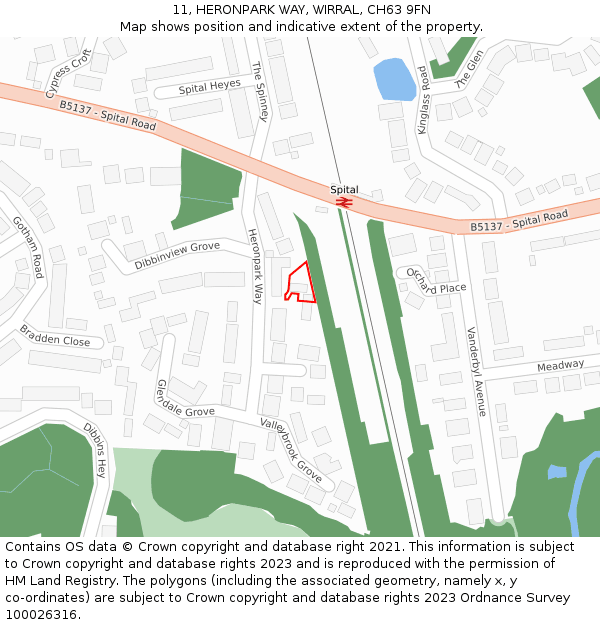 11, HERONPARK WAY, WIRRAL, CH63 9FN: Location map and indicative extent of plot